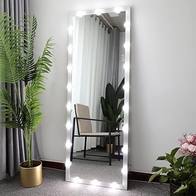 Full Length Mirror with Lights 63 x 24, Vanity Mirror with 22 Dimmable Bulbs, LED StandingWall-MountedFloor MirrorMakeup Mirror with Dimming & 3 Color Lighting, Full Body Silver-63x24