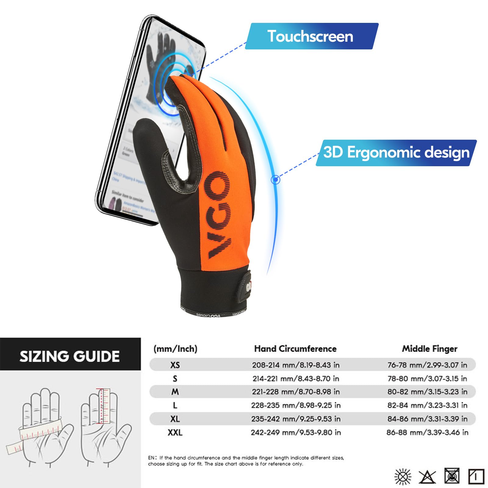 Vgo... -20℃/--40°F Ciepłe zimowe rękawice mechaniczne, wodoodporne rękawice robocze na zimną pogodę, przechowywanie w zimnej wodzie lub zamrażarce, z podszewką Thinsulate 3M, ekran dotykowy