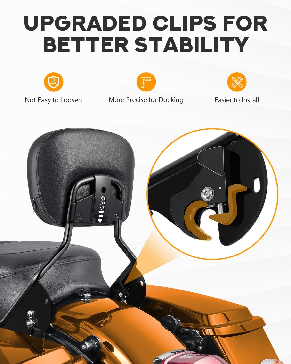 PBYMT Passenger Backrest Sissy Bar, Detachable Rear Backrest, Quick Release Sissy Bar Fit for Harley Davidson Touring Street Glide Road Glide Road King Electra Glide 2009-2024 (Black)