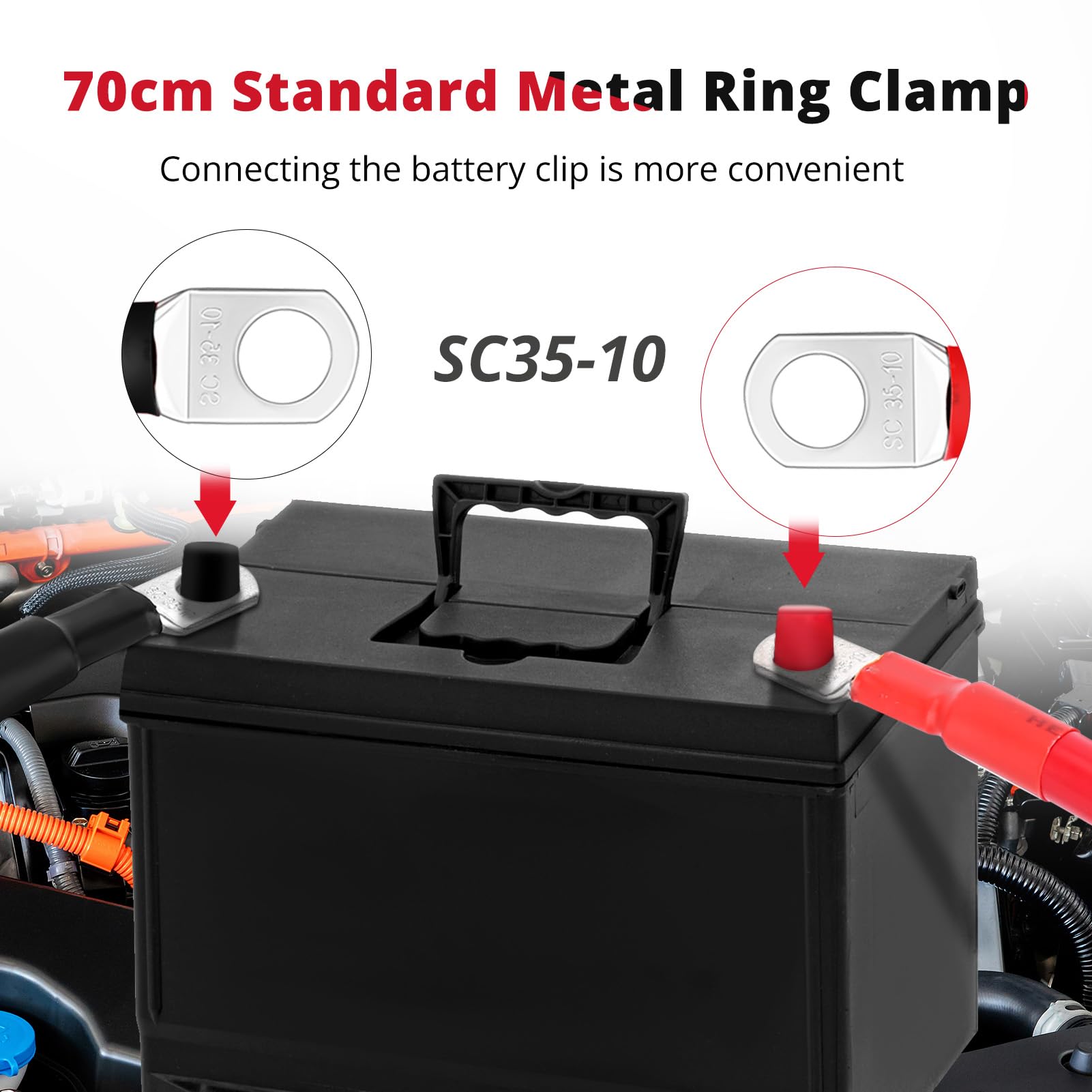 2 pezzi Cavi batteria 100cm 2 AWG 35mm², 12V Cavo batteria auto Cavo inverter batteria Cavo prolunga batteria SC35-10 per moto Batteria solare auto Cavo di massa auto ecc (100CM)