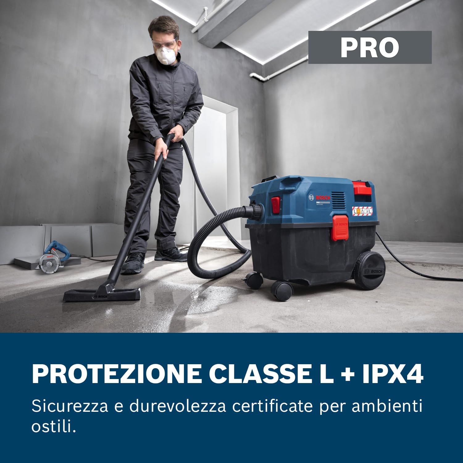 Bosch PRO Aspiratore a umido/a secco a filo GAS12-25LS (tubi di prolunga in plastica, filtro pieghettato piatto, tubo di aspirazione da 3,5 m, 3x bocchetta, borsa in tessuto, adattatore universale)
