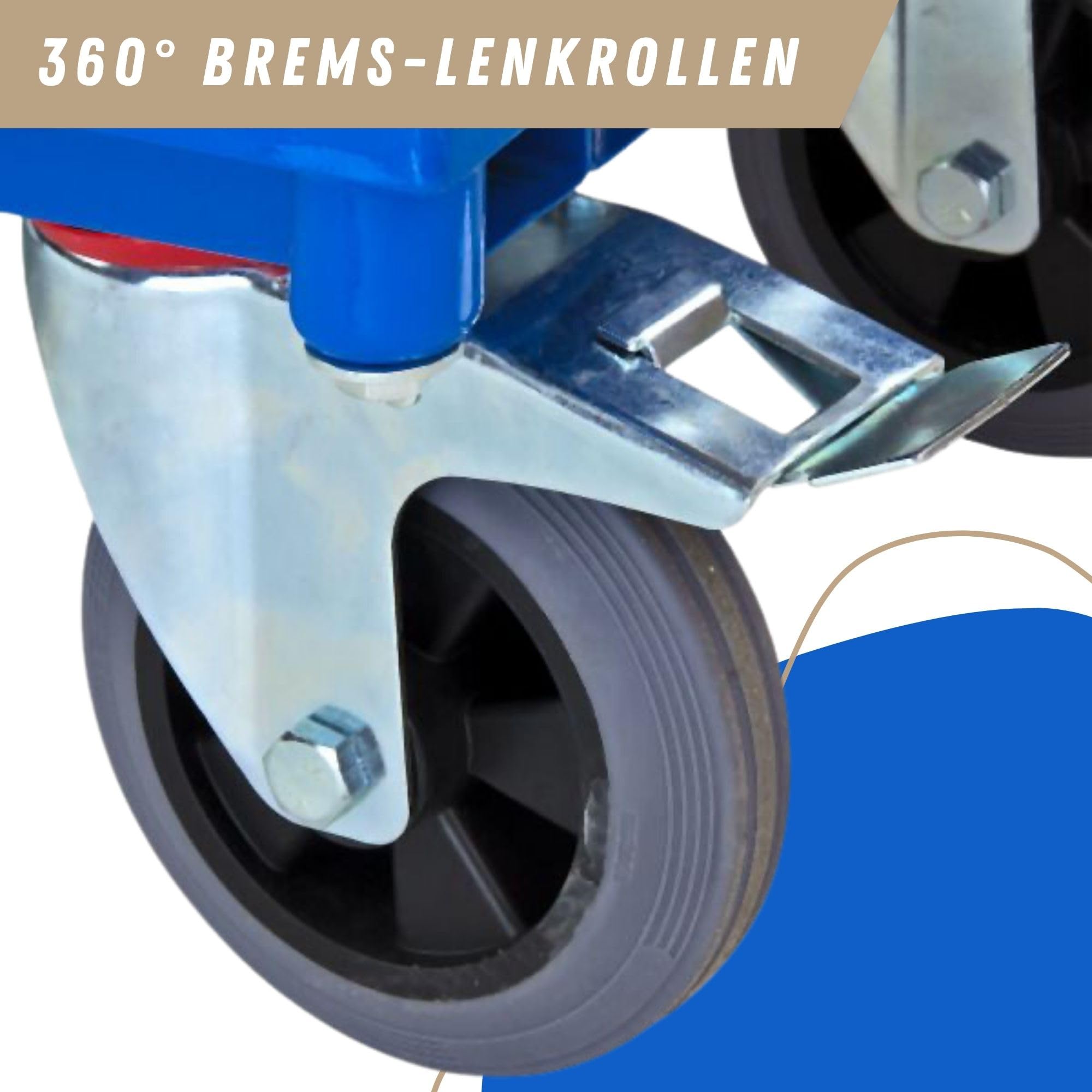 PROREGAL Transportwagen Handwagen Materialwagen mit 4 hohen Wänden | HxBxL 94x50x102cm | 2 Lenk- & Bockrollen | Traglast 180kg | Lichtblau