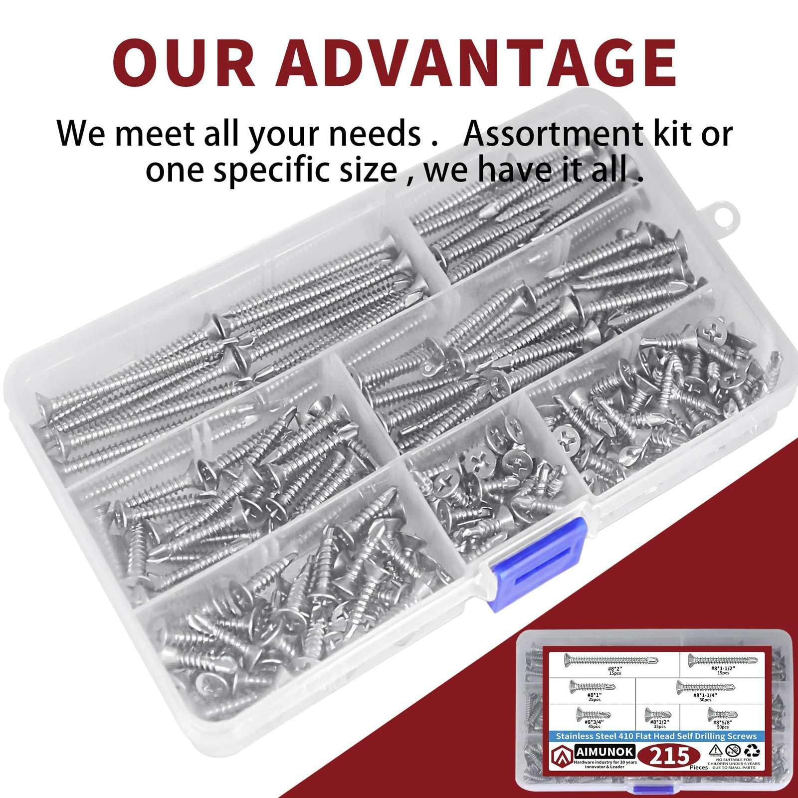 215pcs in Acciaio Inox 410 Testa Piatta Viti autoperforanti Croce Vite autoperforante a Coda di Rondine Viti autoperforanti
