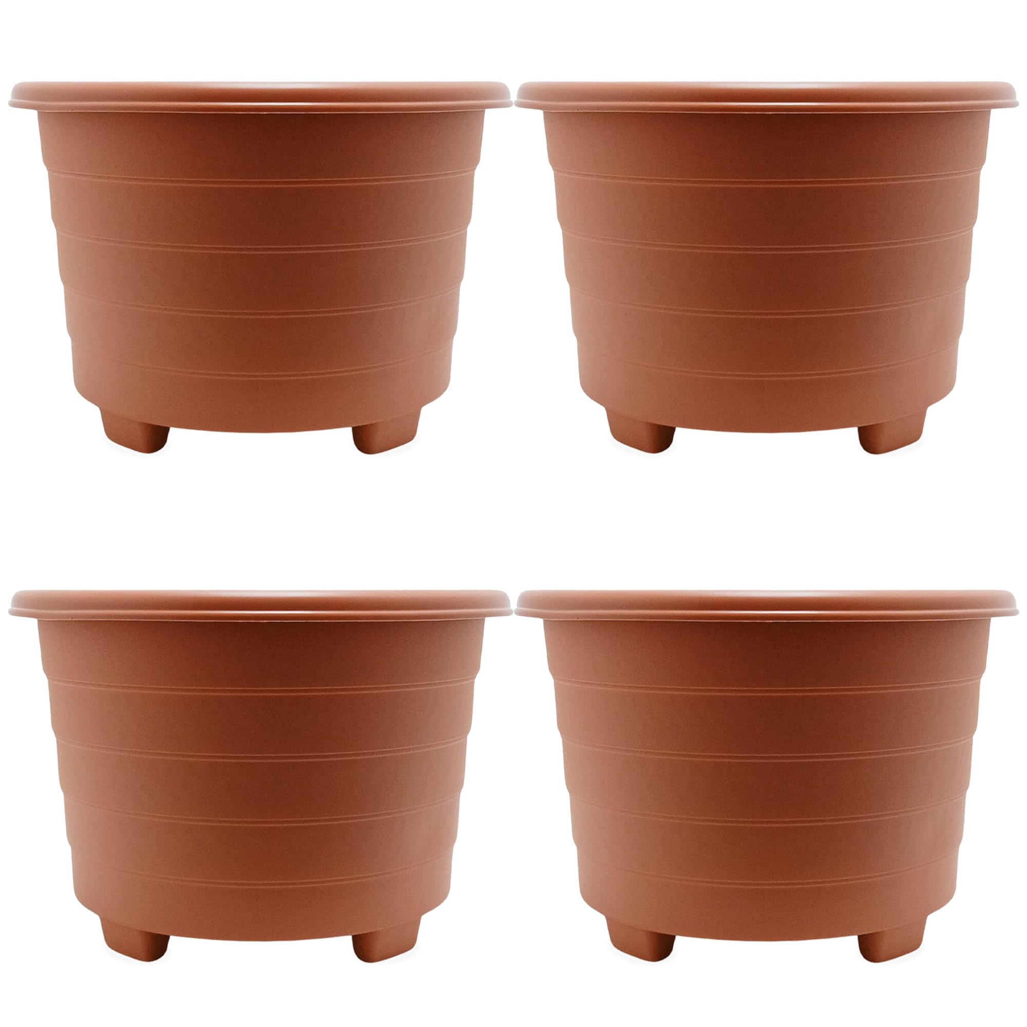 ALEEZ - 13L Plastic Round Planter Plant Pots - Indoor Outdoor Garden Durable Planters - Multipurpose Gardening Flower Pots - Home Patio Herb, Shrub Growing Containers (4, 32cm Terracotta)