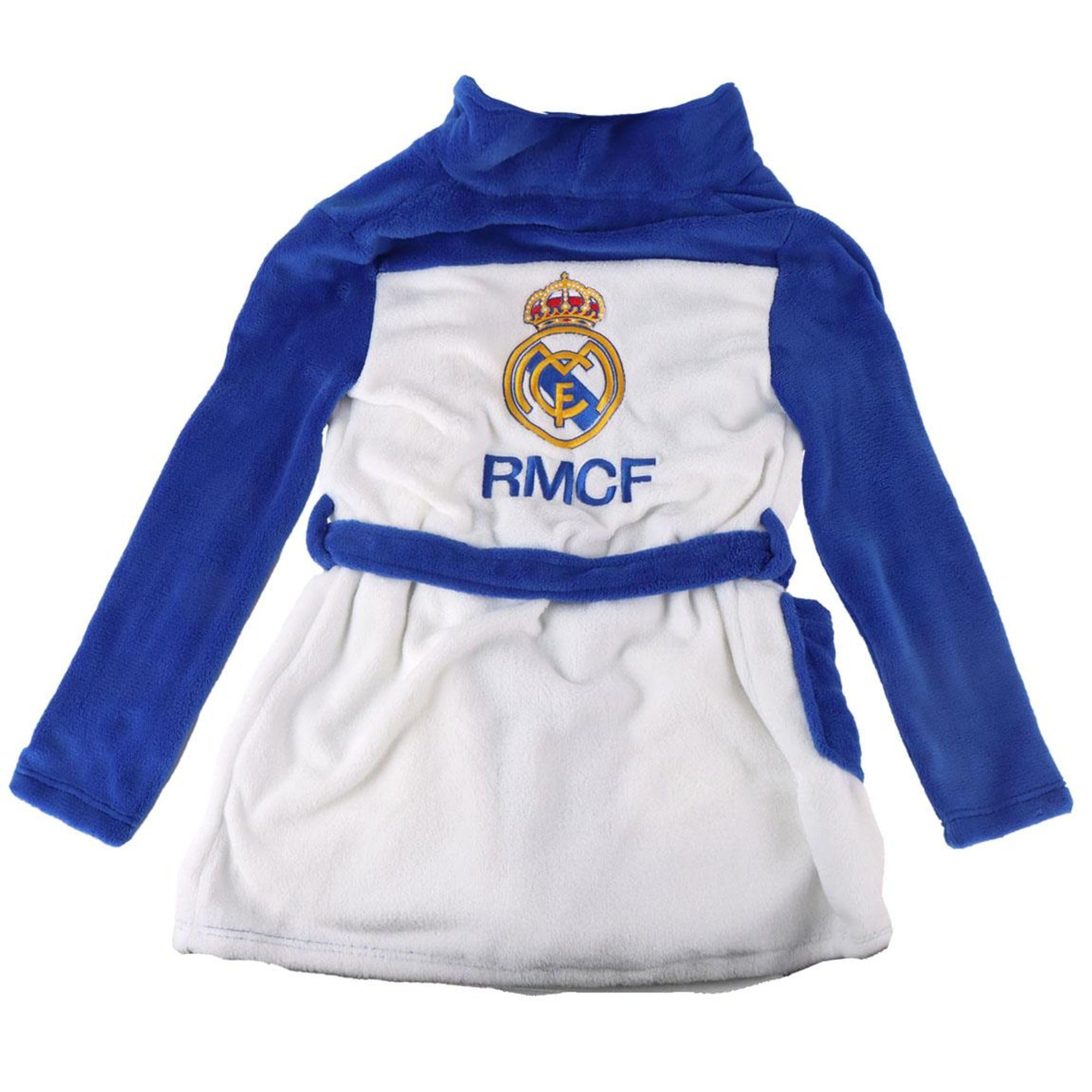 Real Madrid Batín Coral Fleece Niños Bata de Casa Oficial Escudo Club Ropa Invierno Cálida