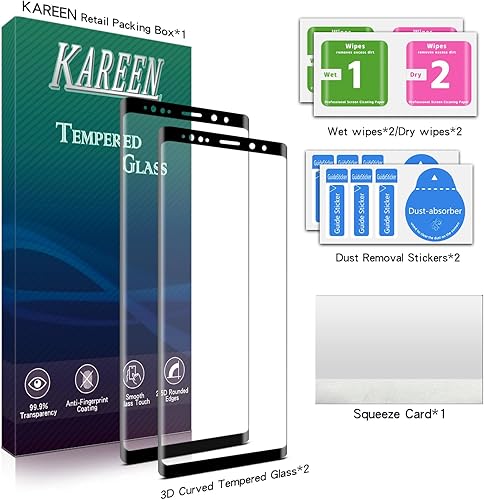 Miniatura 6 de KAREEN Protector de pantalla para Samsung Galaxy Note 9, vidrio templado, antiarañazos, sin burbujas, matriz de puntos curvados 3D, cobertura