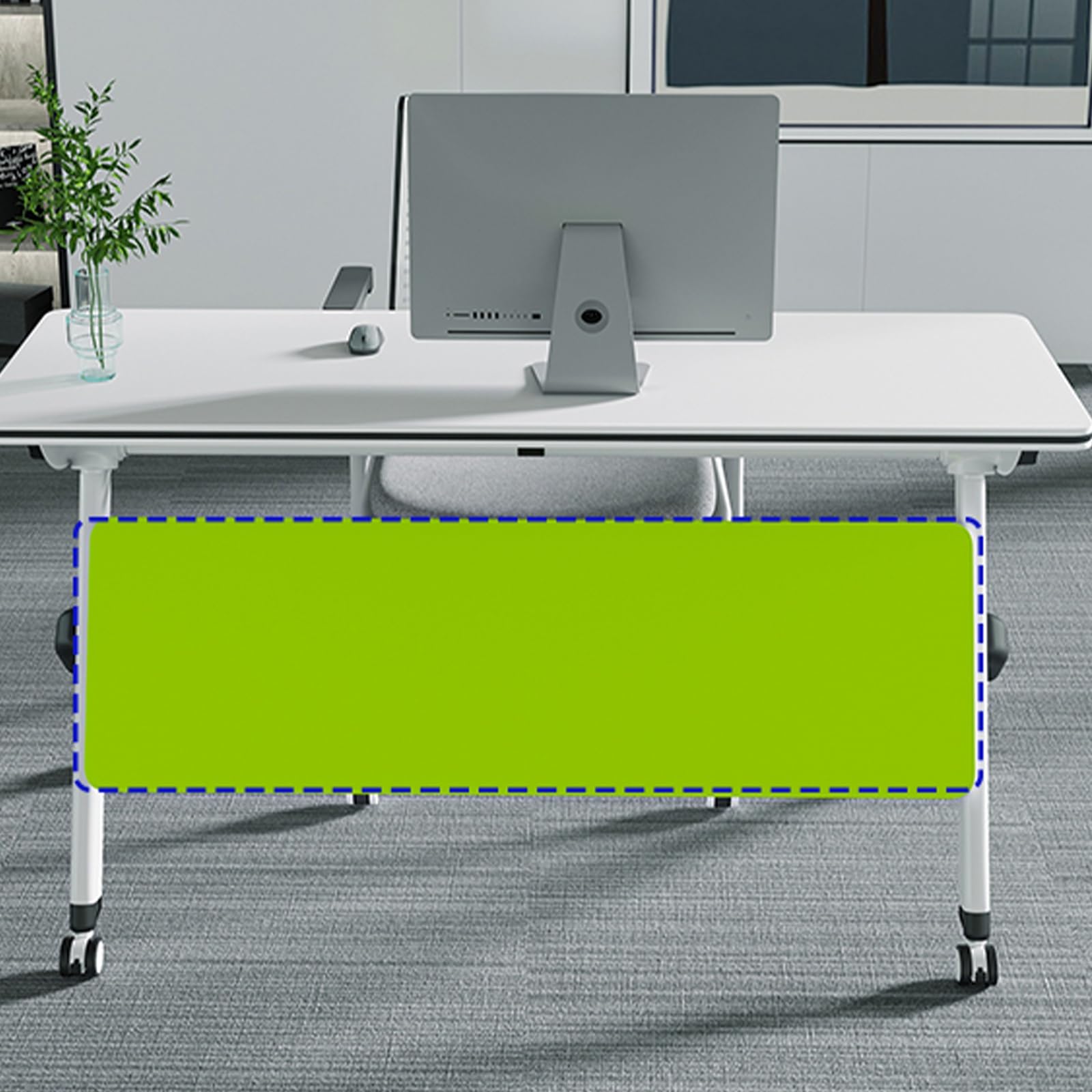 Tavolo da conferenza pieghevole con ruote, portatile, per sala riunioni e formazione, salvaspazio, per ufficio, classe, con deflettori e contenitore (120 x 40 cm)