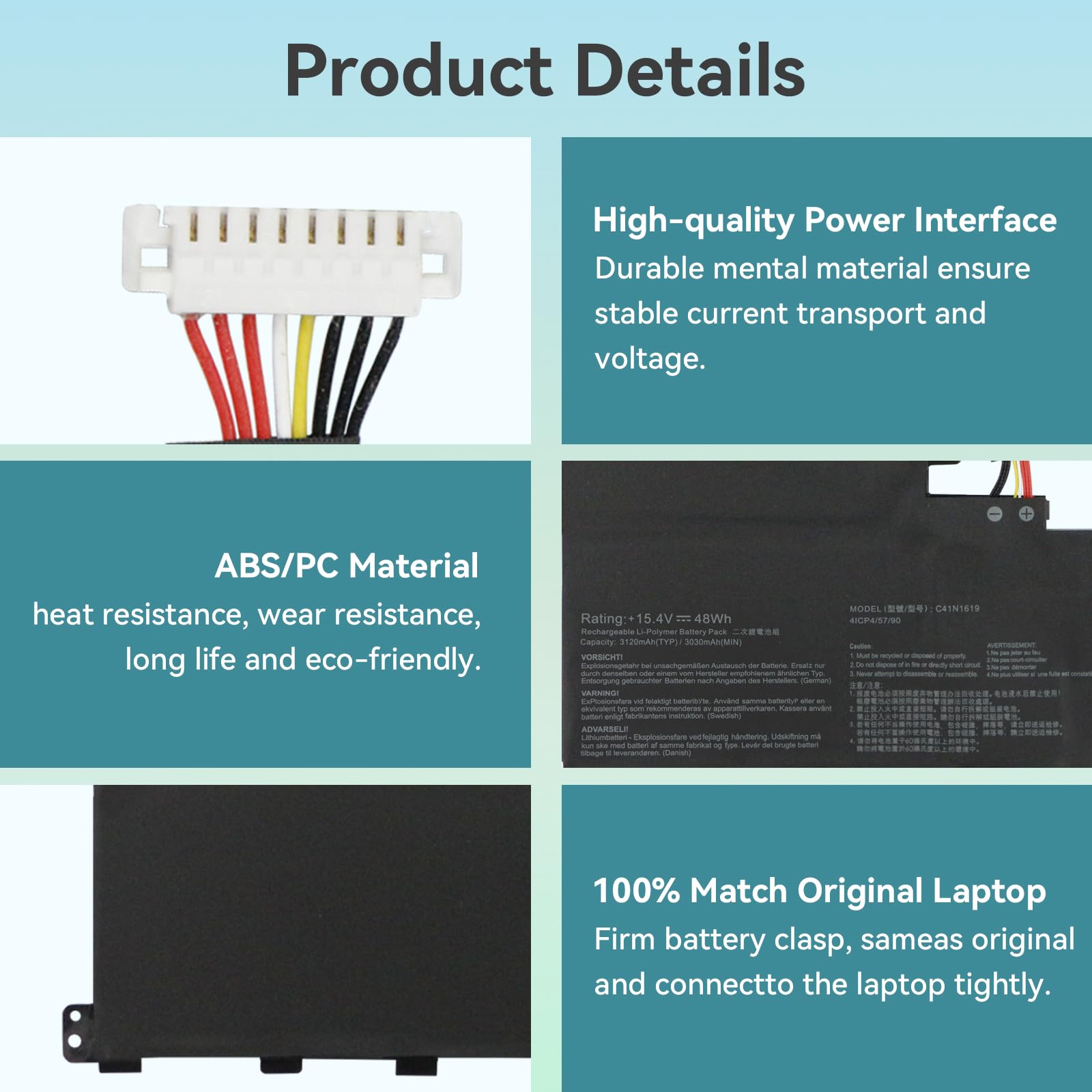 48Wh C41N1619 C41PKCH Laptop Batterie pour ASUS Pro Advanced B9440 B9440U B9440UA BU404UA ASUSPRO B9440UAV B9440FA-GV0019R B9440UA-XS74 B9440UA-GV0101T B9440UA-GV0100T B9440UA-GV9103T B9440UA-GV9102T