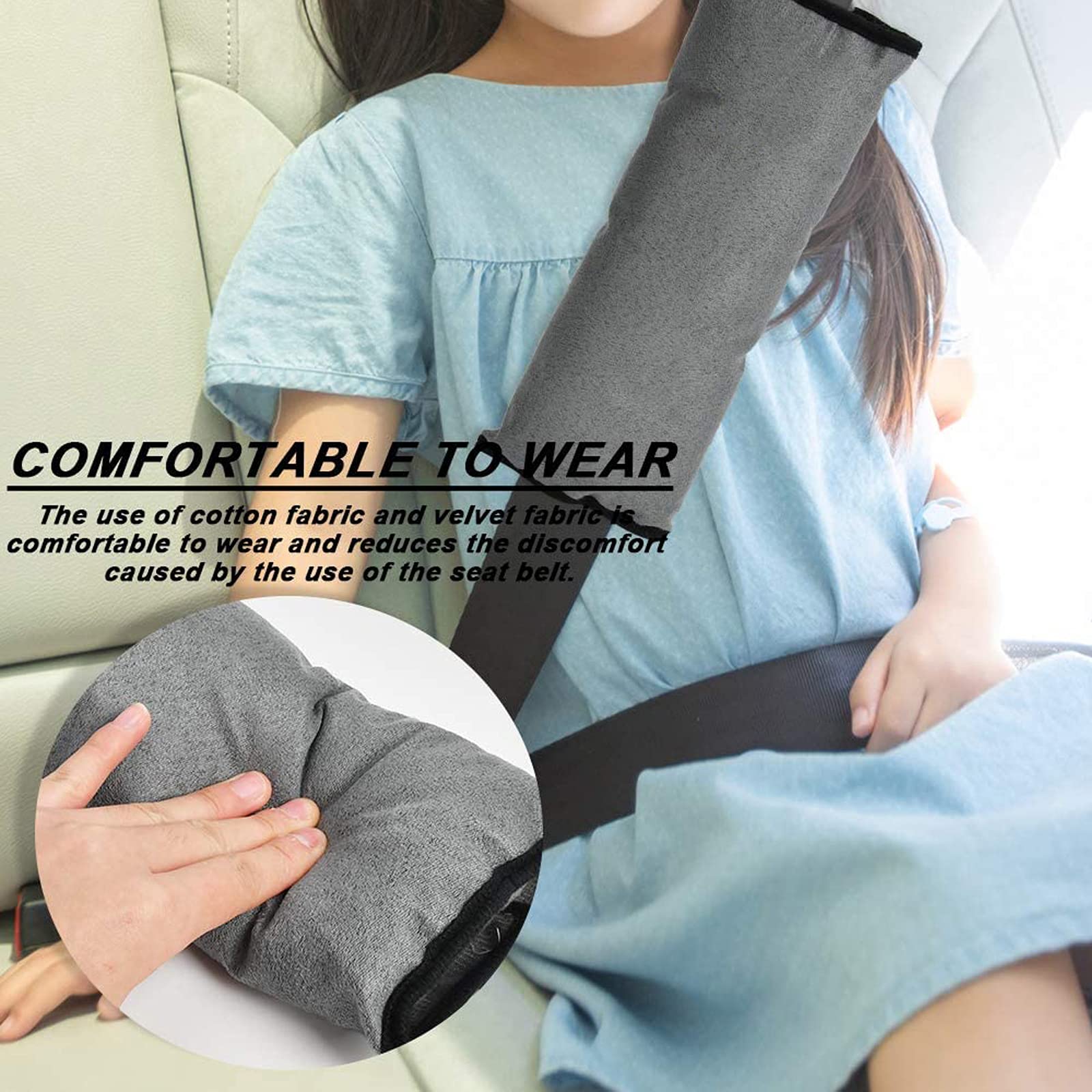 Bujingyun 2pc Universal Car Safety Belt Shoulder Pad For Kids & Adults - Gray/Pink (M) | Seat Belt Cushion Protector | Buy Now With Express International Delivery