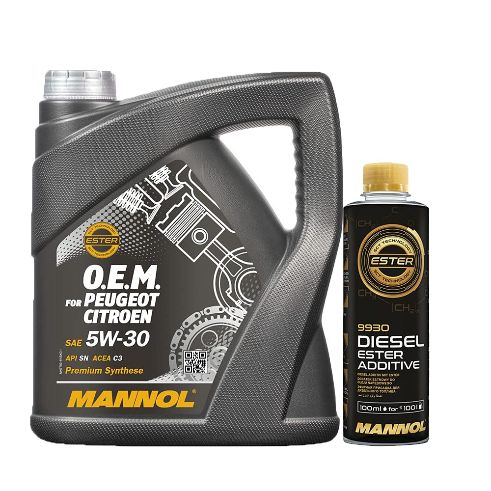 MANNOL 5l, 7703 O.E.M. 5W-30 C2/C3 DPF + Anti-Verschleiß-Reinigung-Additiv - Dieselzusatz 250ml