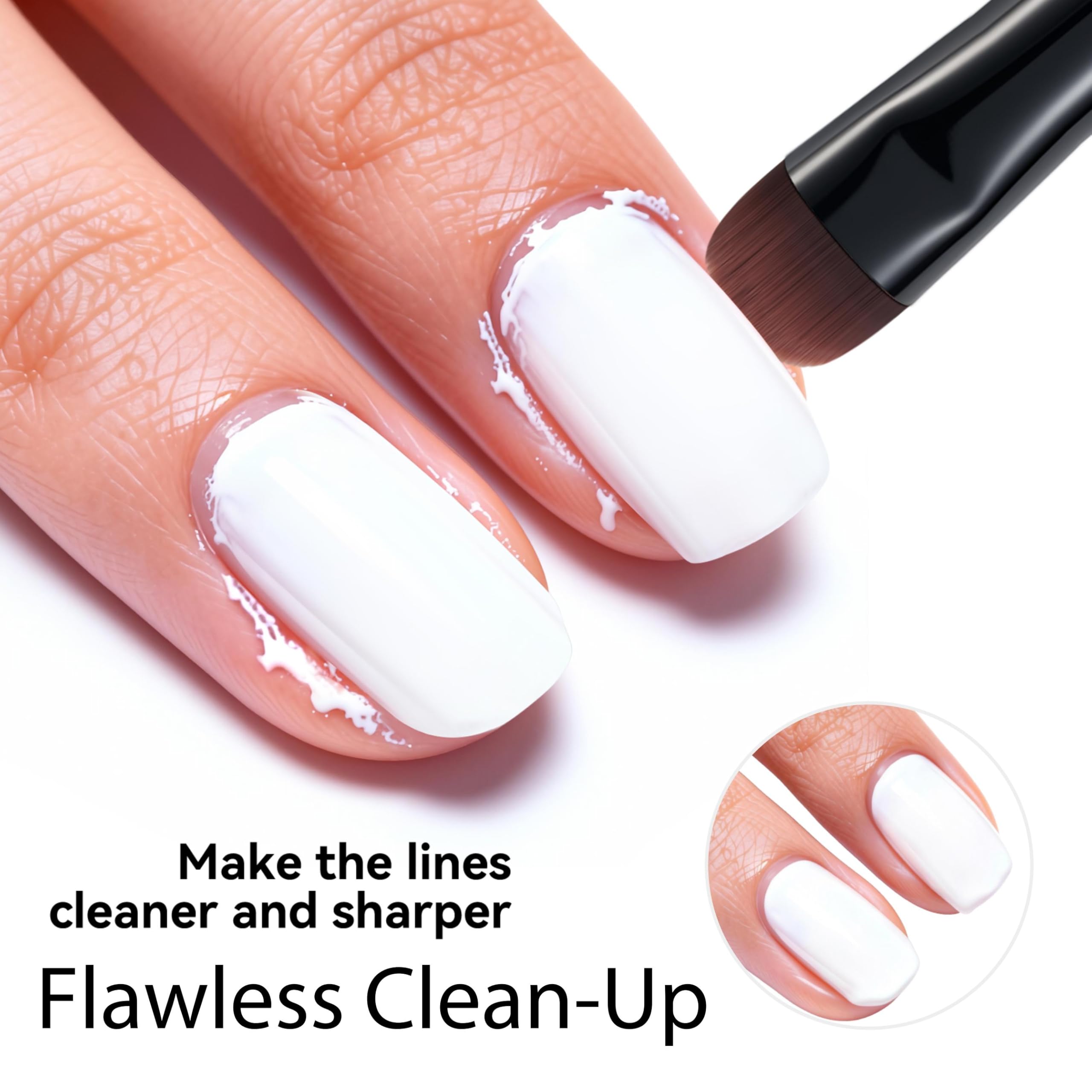 Cepillo de uñas para puntas francesas y esmalte de gel de limpieza, cepillo fino de precisión para acrílico, poligel, cepillo profesional Kolinsky Sable para arte de uñas (negro, F14)