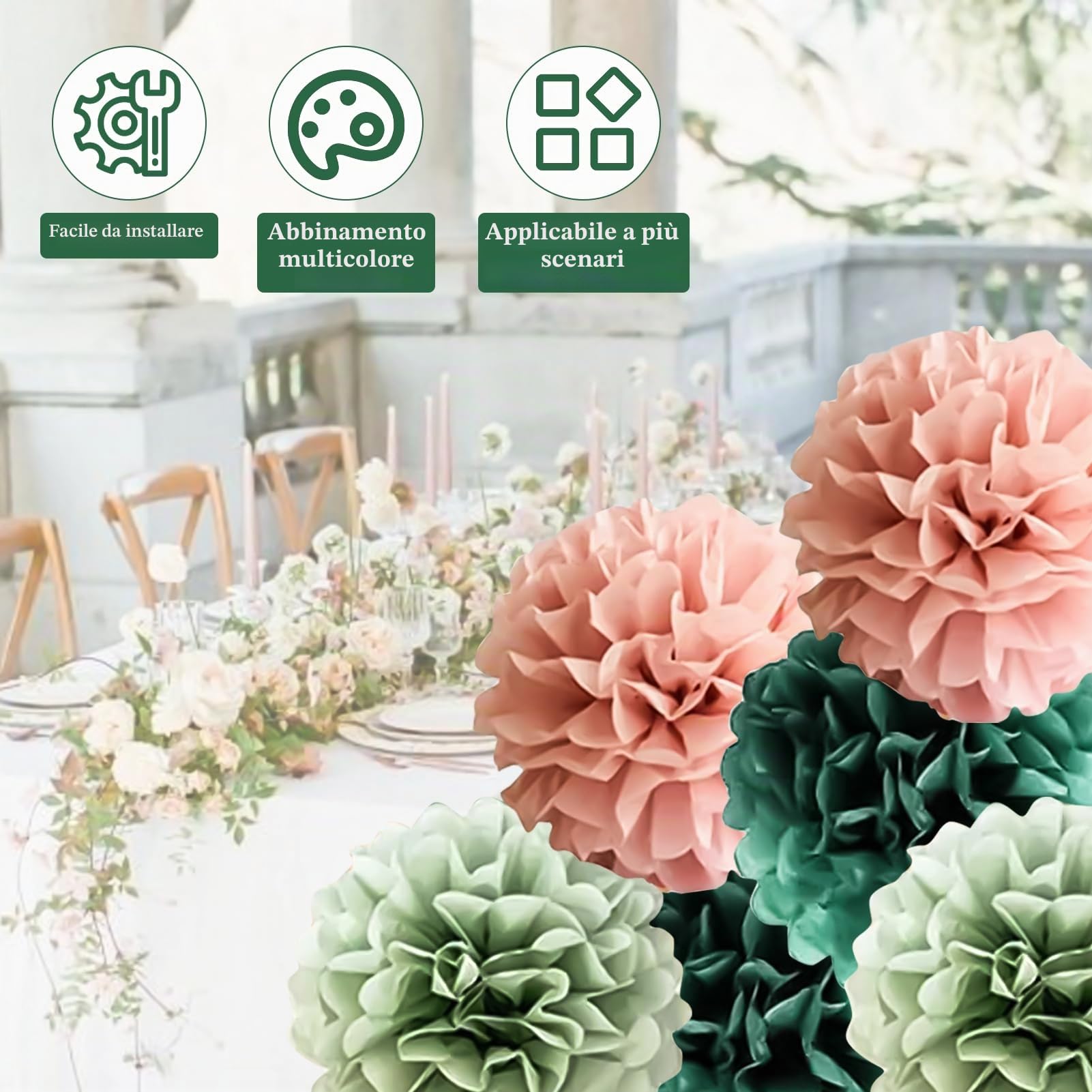 Verde salvia rosa, decorazione per feste, verde oliva, carta velina, pompon crema, lanterne di carta, ghirlande per matrimoni, decorazioni per feste di addio al nubilato, baby shower, decorazione di
