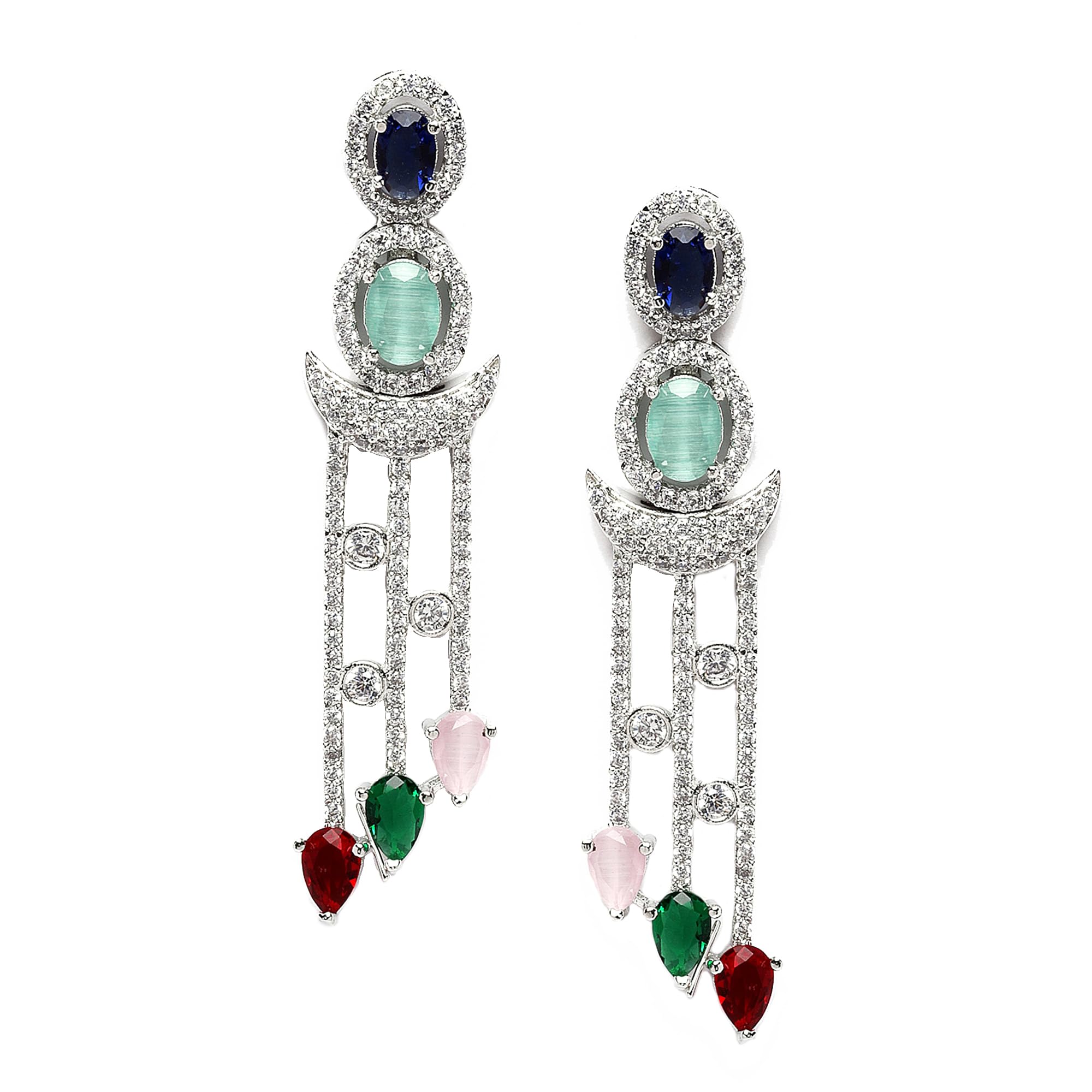 ZENEME Rhodium-Plated American Diamond studded Crescent Shaped Drop Earrings For Women & Girls (B0C1JP5SH3) Amazon Price History, Amazon Price Tracker