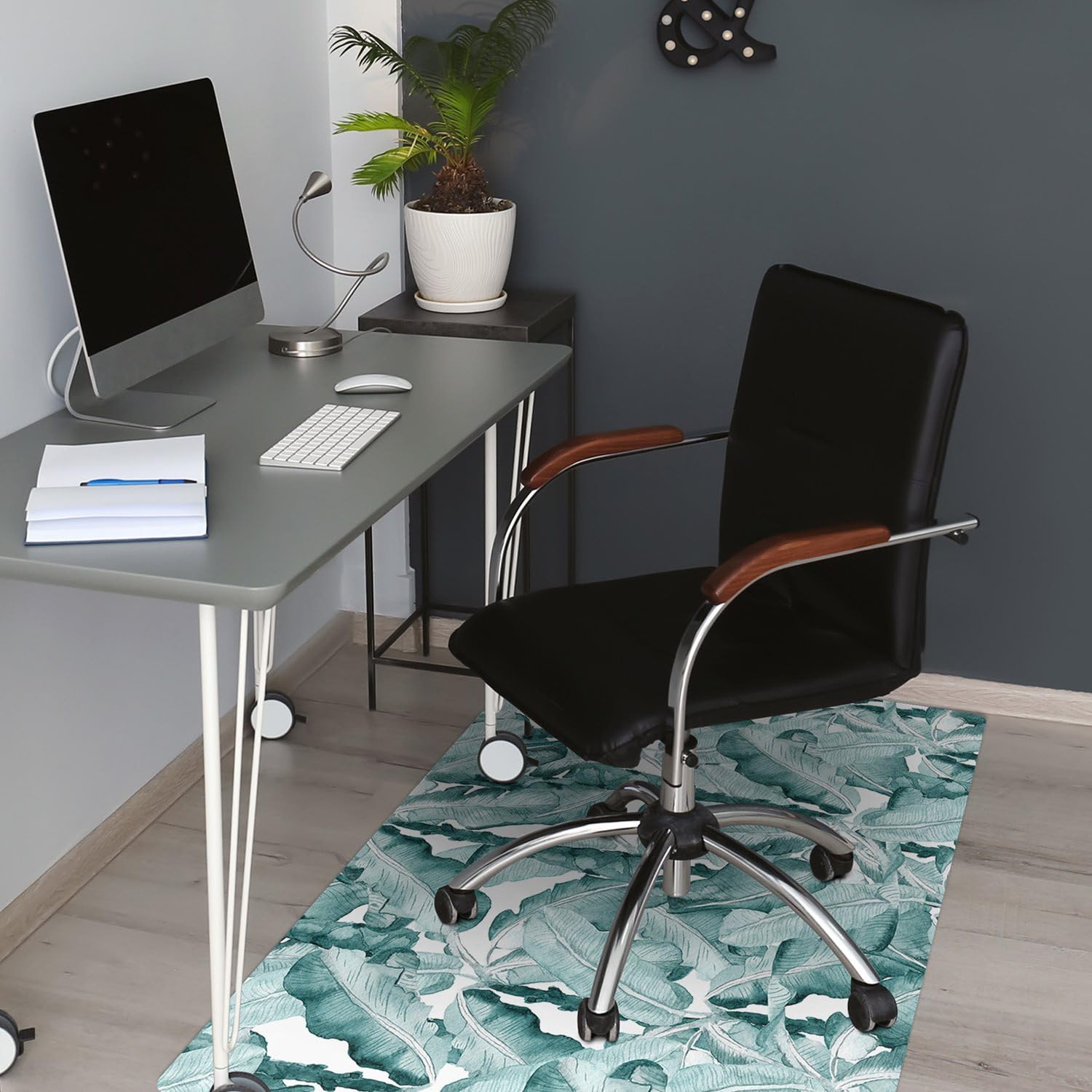 Protezione per Sedie a Rotelle 100x70 cm Impermeabile Antiscivolo Resistente ai Danni Facile da Pulire PVC Vinile Protezione di Pavimenti Rettangolare per Ufficio a Casa - foglie di banano