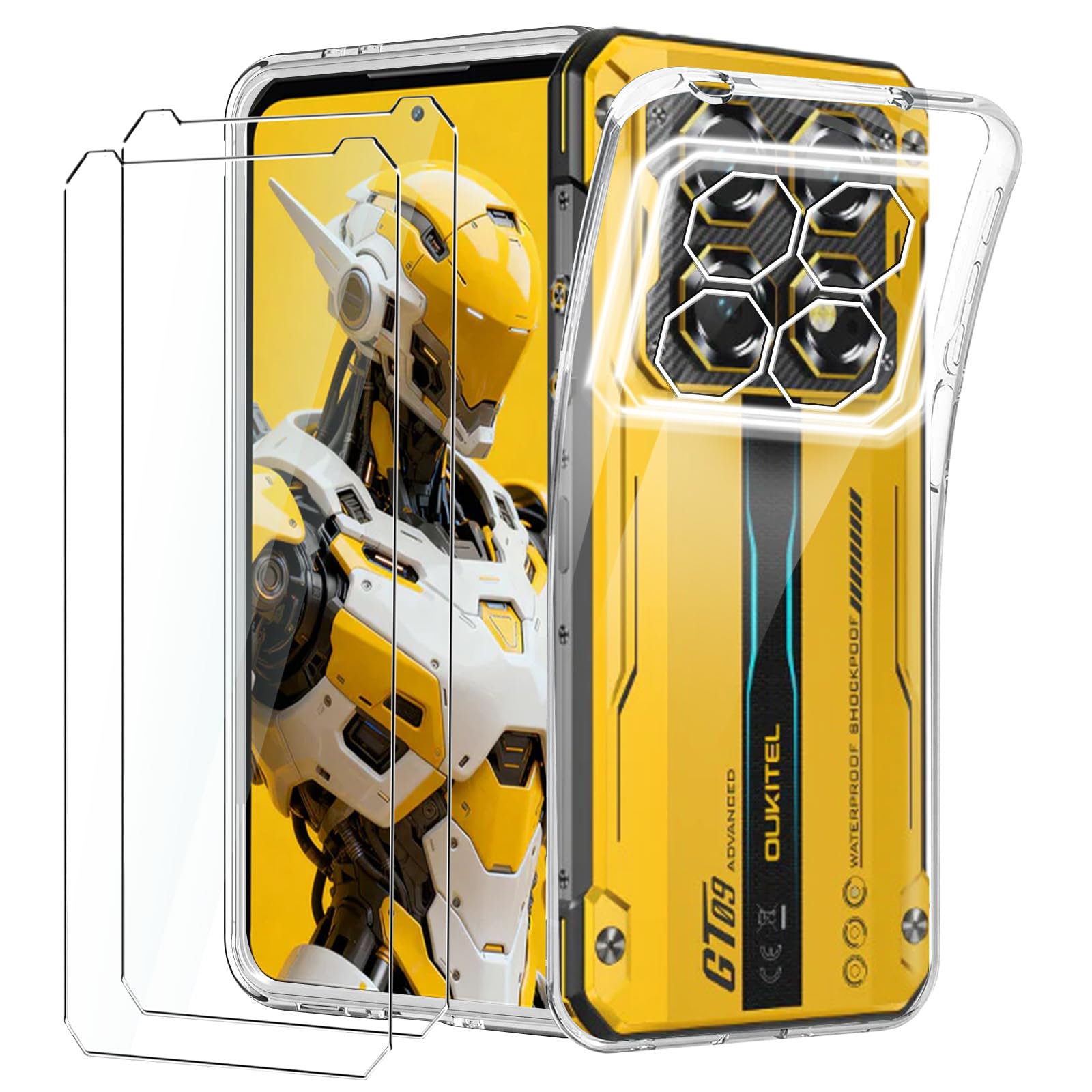 Case for Oukitel WP60 with 2 Tempered Glass Screen Protector, Full-Body Protection Flexible Transparent Anti-Scratch Soft TPU Shock Absorption Bumper Cover for Oukitel WP60