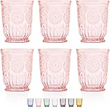 Purple Small Drinking Glasses Set of 6 Vintage Hobnail Design 8 oz Pink Small