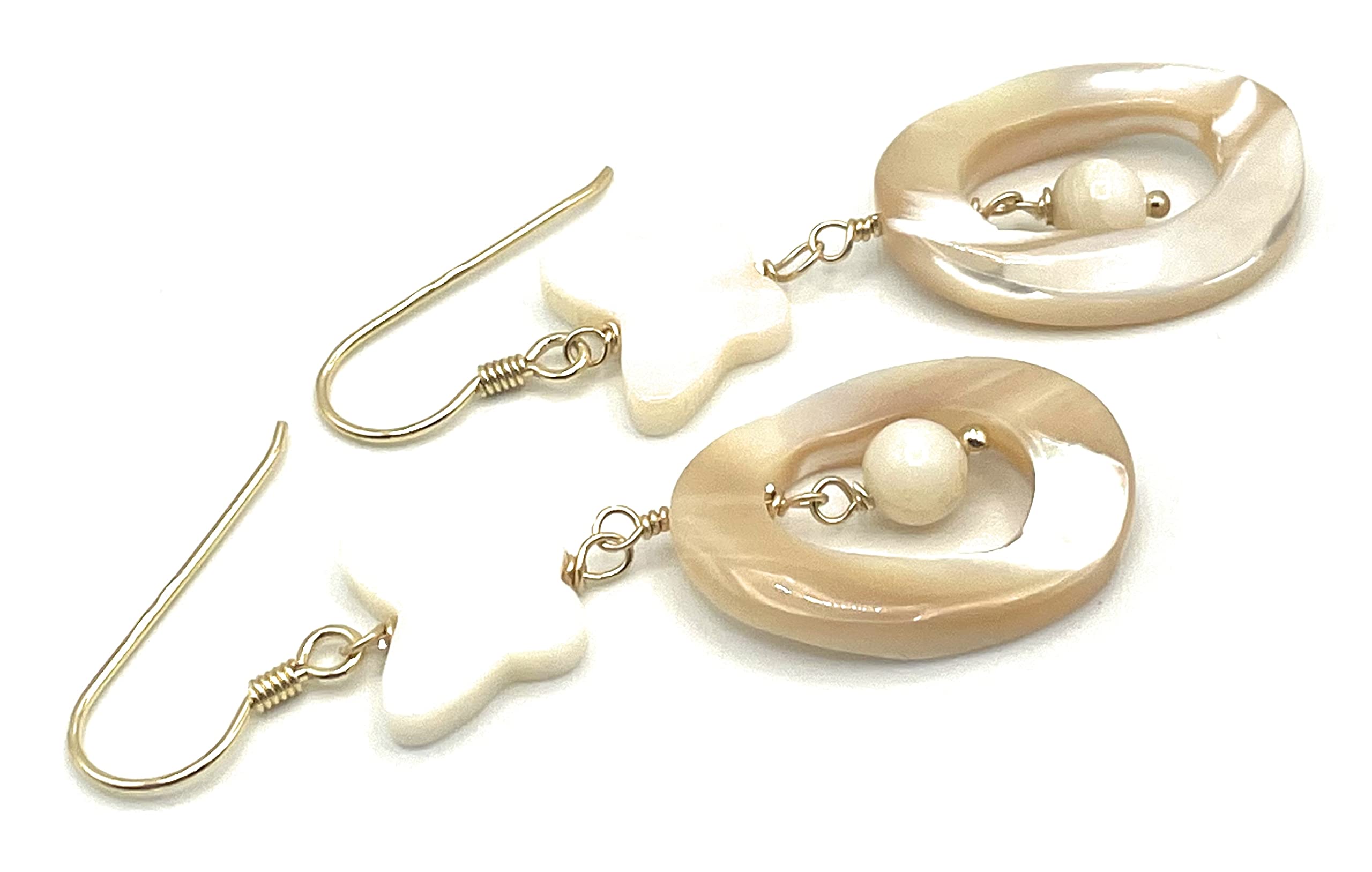 Orecchini con Madreperla Bianca e Beige, Pendenti con Farfalle, Argento Dorato Italiano, Gioielli Estate, Bijoux Artigianali, Made in Italy