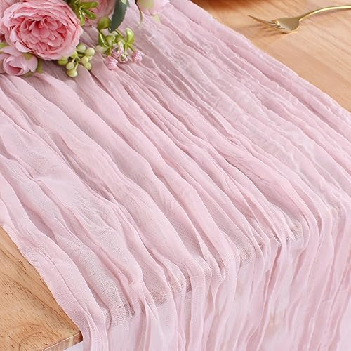 Miniatura 7 de SAJOO Camino de mesa de gasa rosa de 10 pies, estilo bohemio, rústico, transparente, de 120 pulgadas, decoración de mesa de gasa para boda, novia,