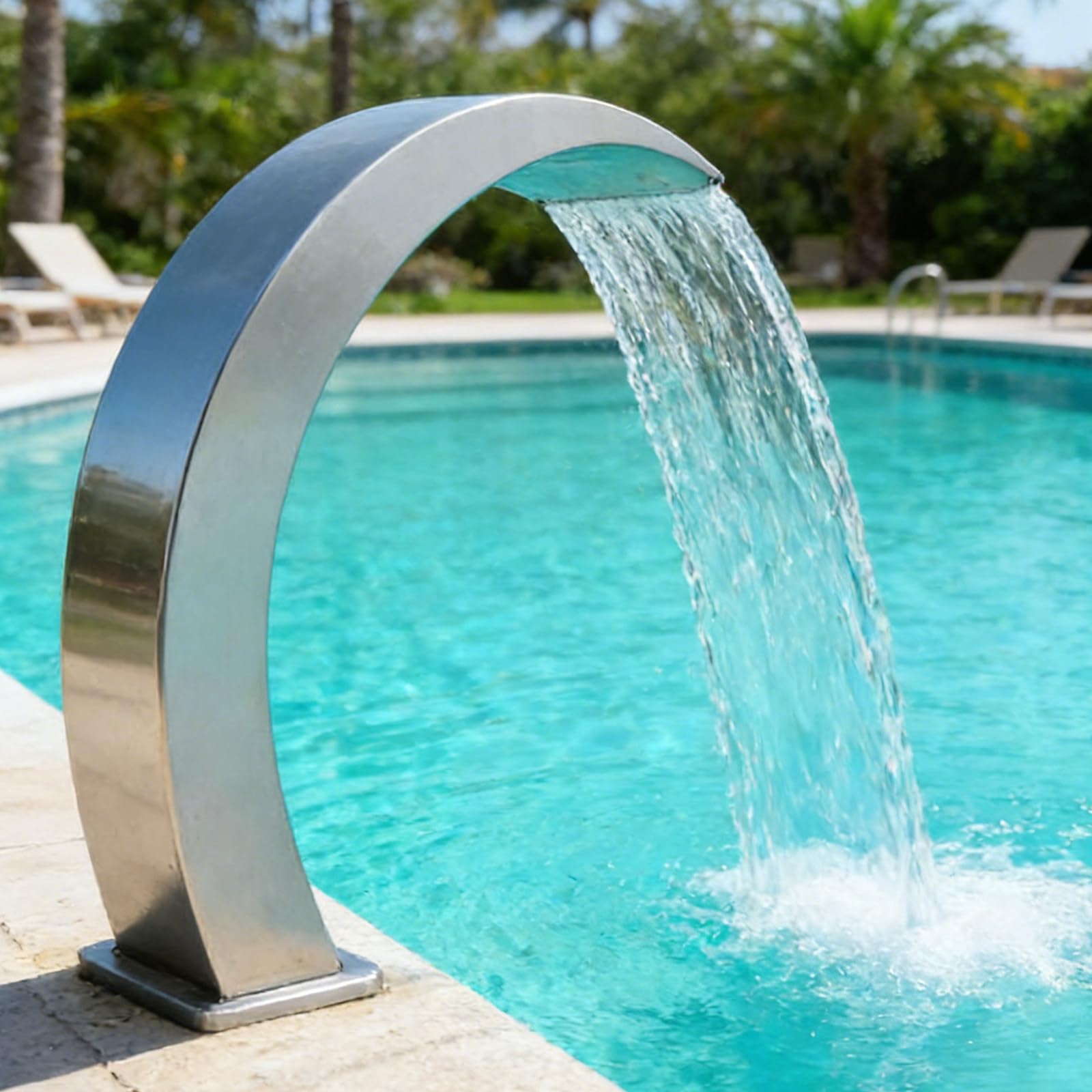 Fontana a cascata in acciaio inox con design ad arco per piscine all'aperto, stagni, sorgenti termali, piscine termali, 30 x 60 cm