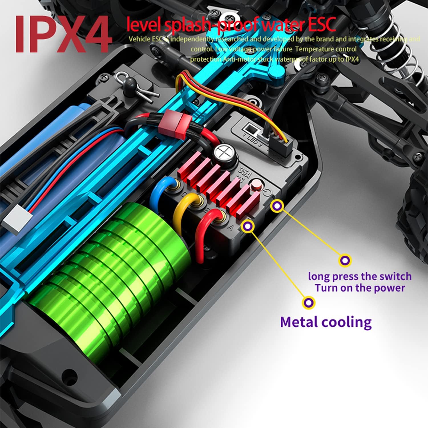 JIKEFUN RC Car with IPX4 splash-proof ESC and metal cooling