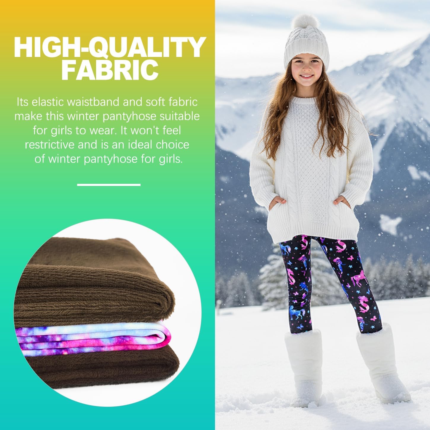 Girls Fleece Lined Leggings, Warm Winter Thermal Pants for Kids & Toddlers, Thick Cozy Lined Leggings for 4-10Years - Image 3