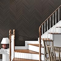 Vista 5 de Wallercity Papel tapiz de madera marrón para despegar y pegar, papel tapiz moderno de espiga marrón para pared de dormitorio, autoadhesivo, papel