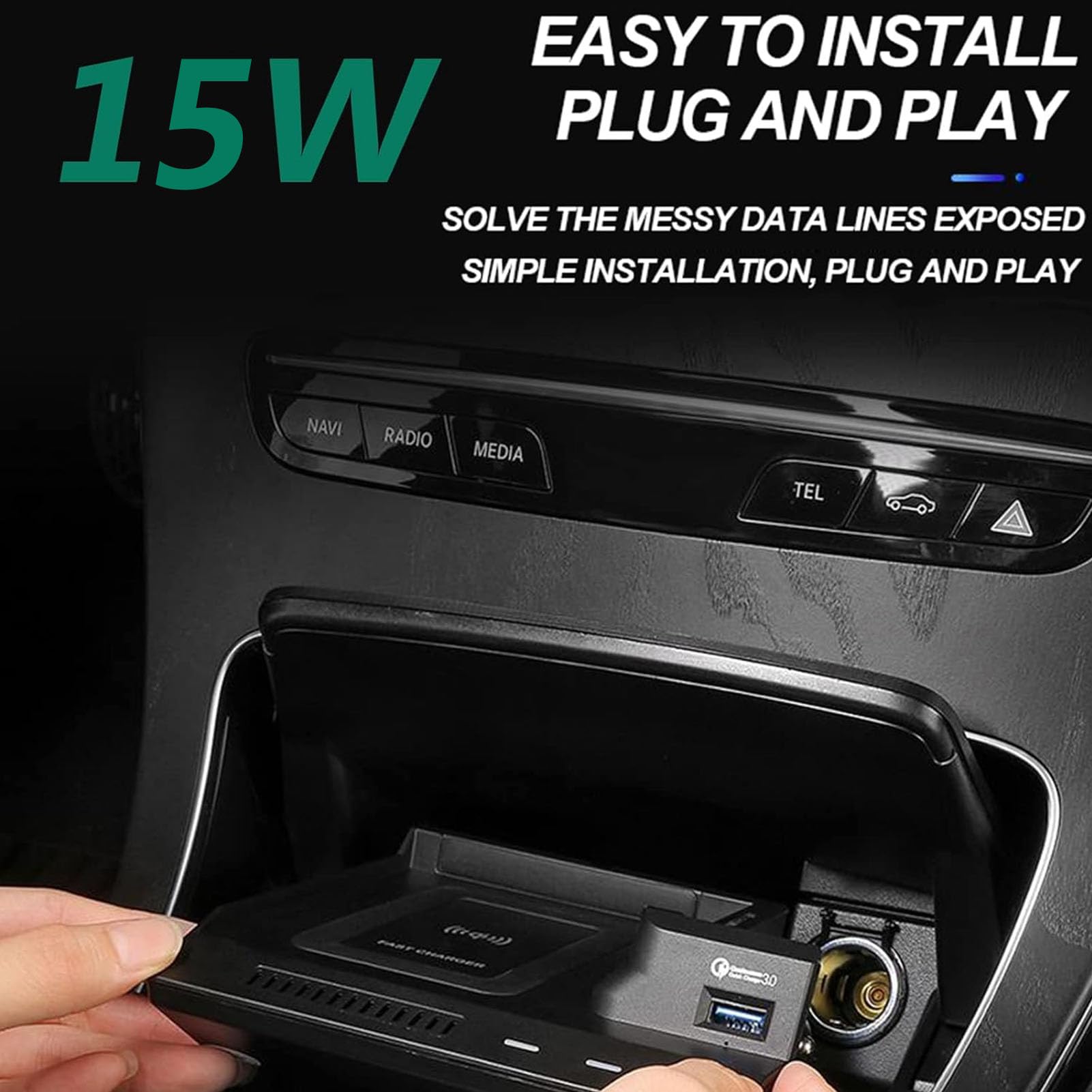 Cargador Inalámbrico para Mercedes-Benz Clase C GLC AMG 2015-2021 Panel De Accesorios para Consola Central De Coche 15W para Cualquier Teléfono Compatible con Qi