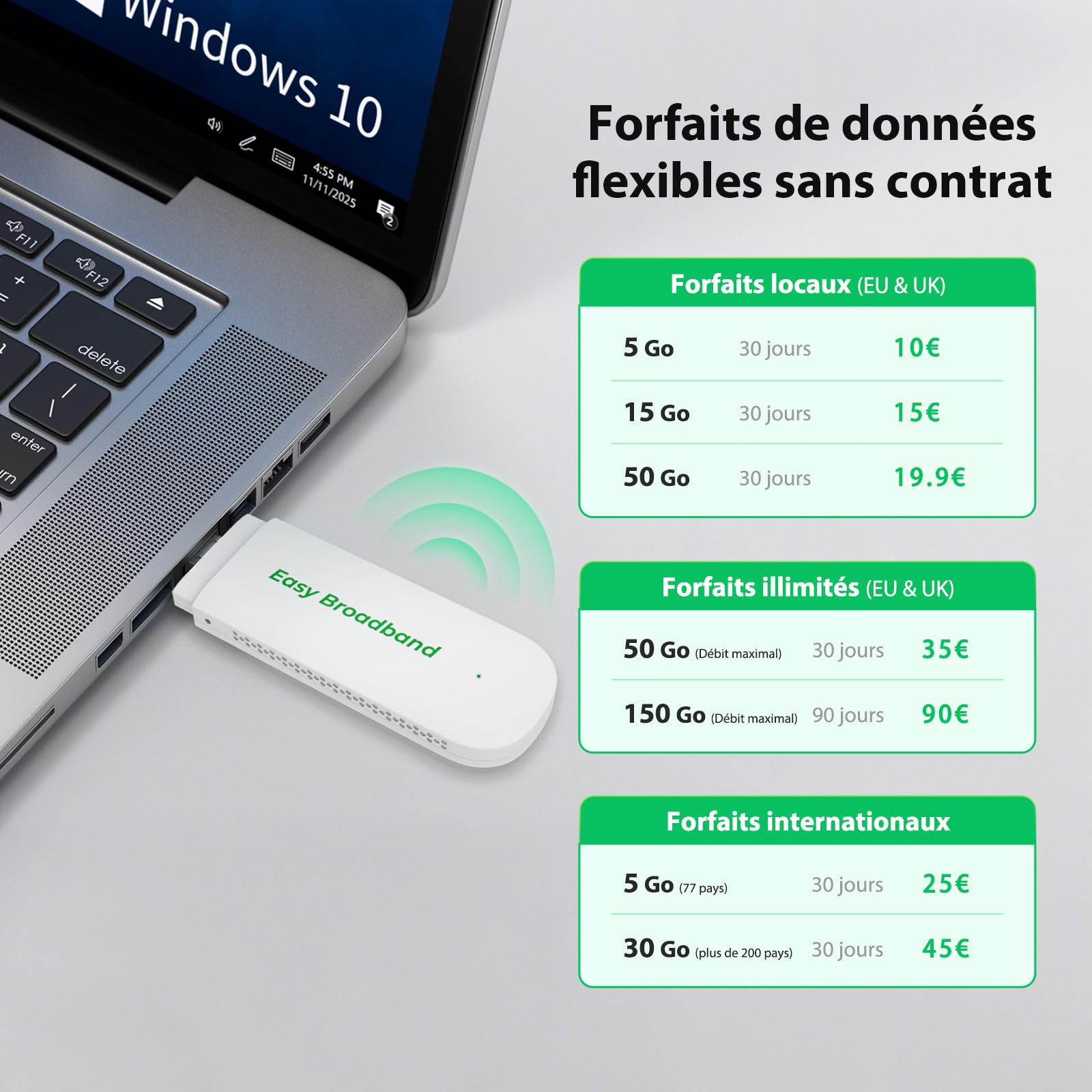 Clé 4G LTE EIOTCLUB avec Wi-FI 6 (SIM Incluse), Modem Wi-FI USB A & C, 150 Mbit/s, Connexion LTE Plug & Play, Point D'accès Mobile pour PC/Tablette/Voyage/Travail, Uniquement avec SIM EIOTCLUB