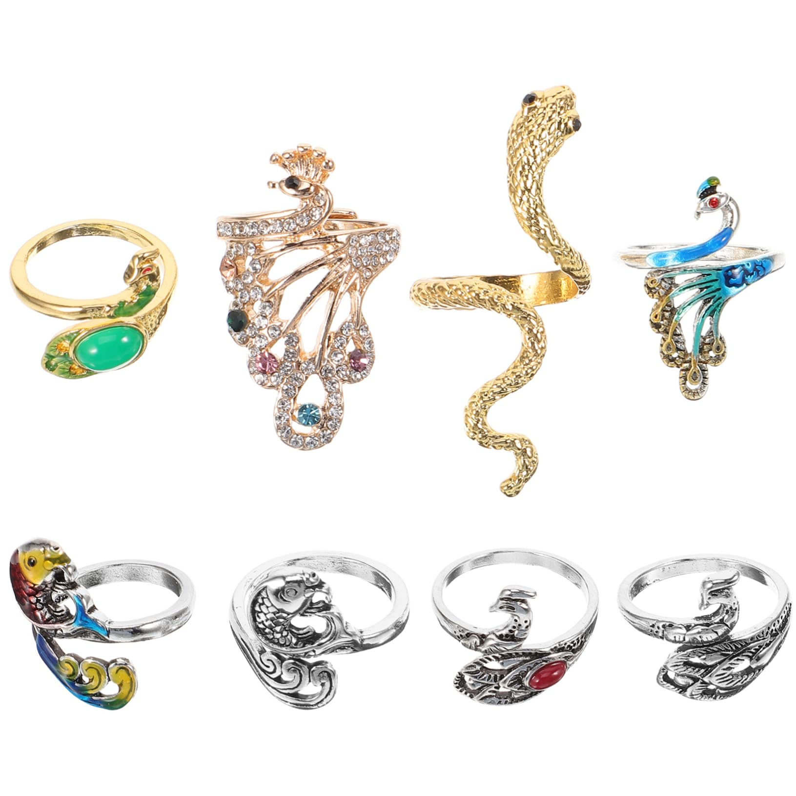 SHINEOFI Marcador De Punto De Anillo De Crochet Ganchos De Crochet Ergonómicos Pendientes De Plata Para Mujer Anillos De Oro Grueso Bucle De Tensión De Crochet De 8 piezas x 4