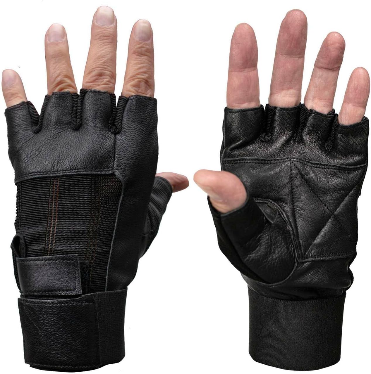 Milwaukee Leather MG7562 Men's Black Leather and Spandex Gel Padded Palm Fingerless Motorcycle Hand Gloves W/Mesh Material