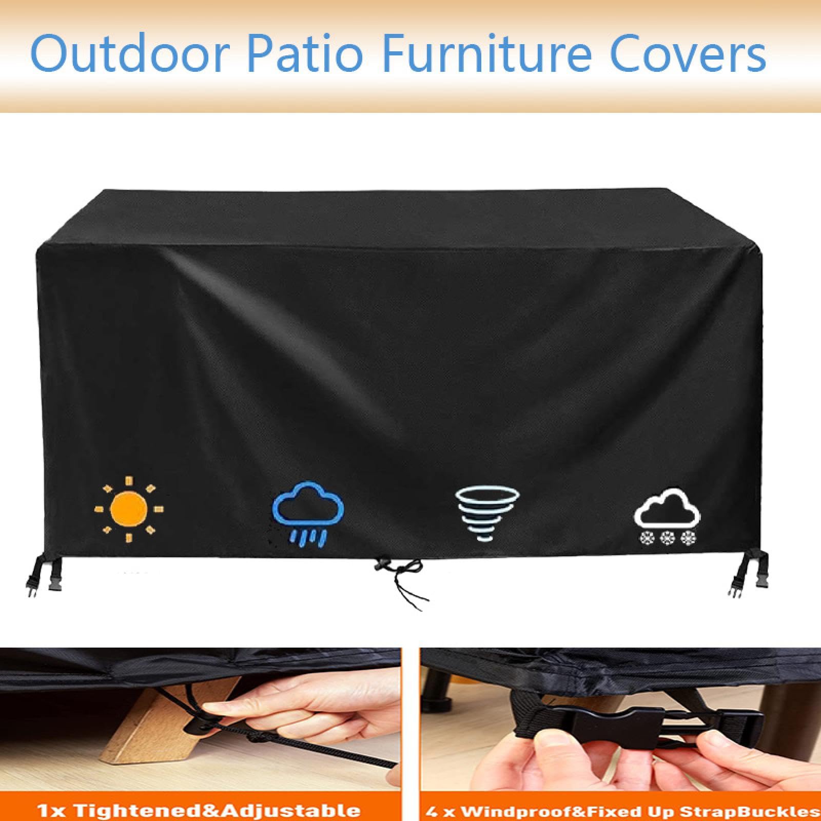 HOLEILUCK Funda Mesa Jardin,Funda para Muebles de Jardín Exterior,Funda Protectora Muebles Jardin Tela Oxford 420D, Anti Viento, Anti UV Funda Cubre Mesa Exterior Negro 390x390x104cm/LxWxH