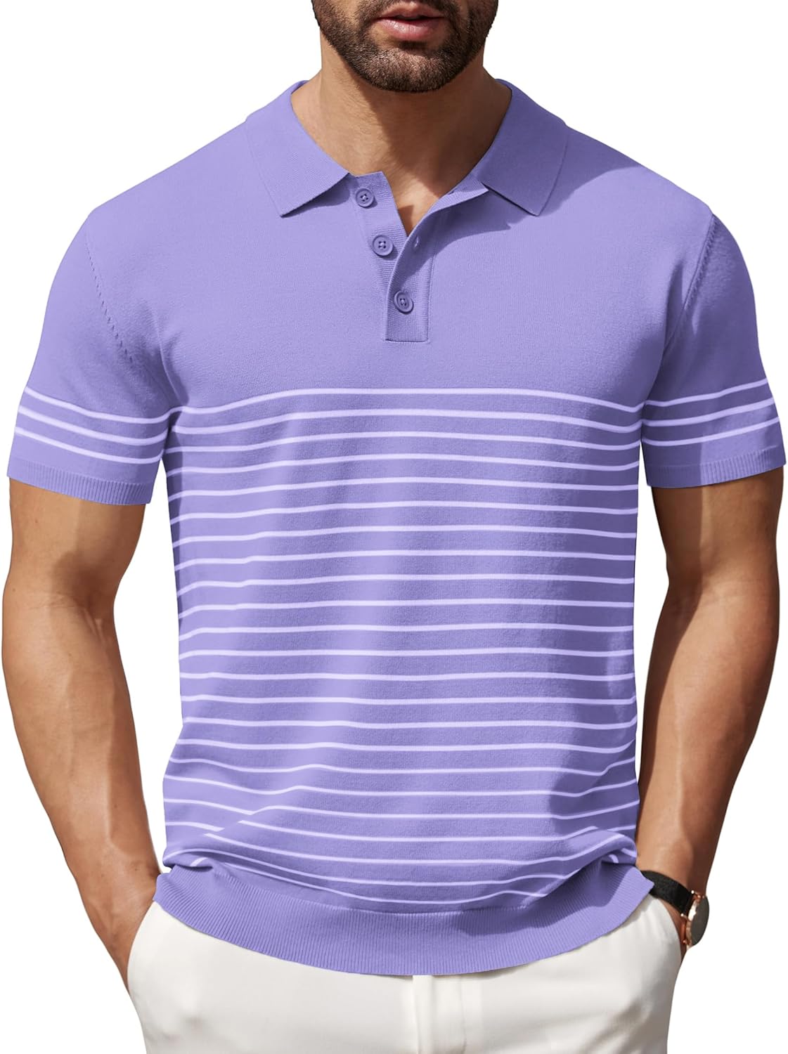 COOFANDY Men's Short Sleeve Polo Shirts Vintage Knitted Shirt Casual Button Down Golf Shirts