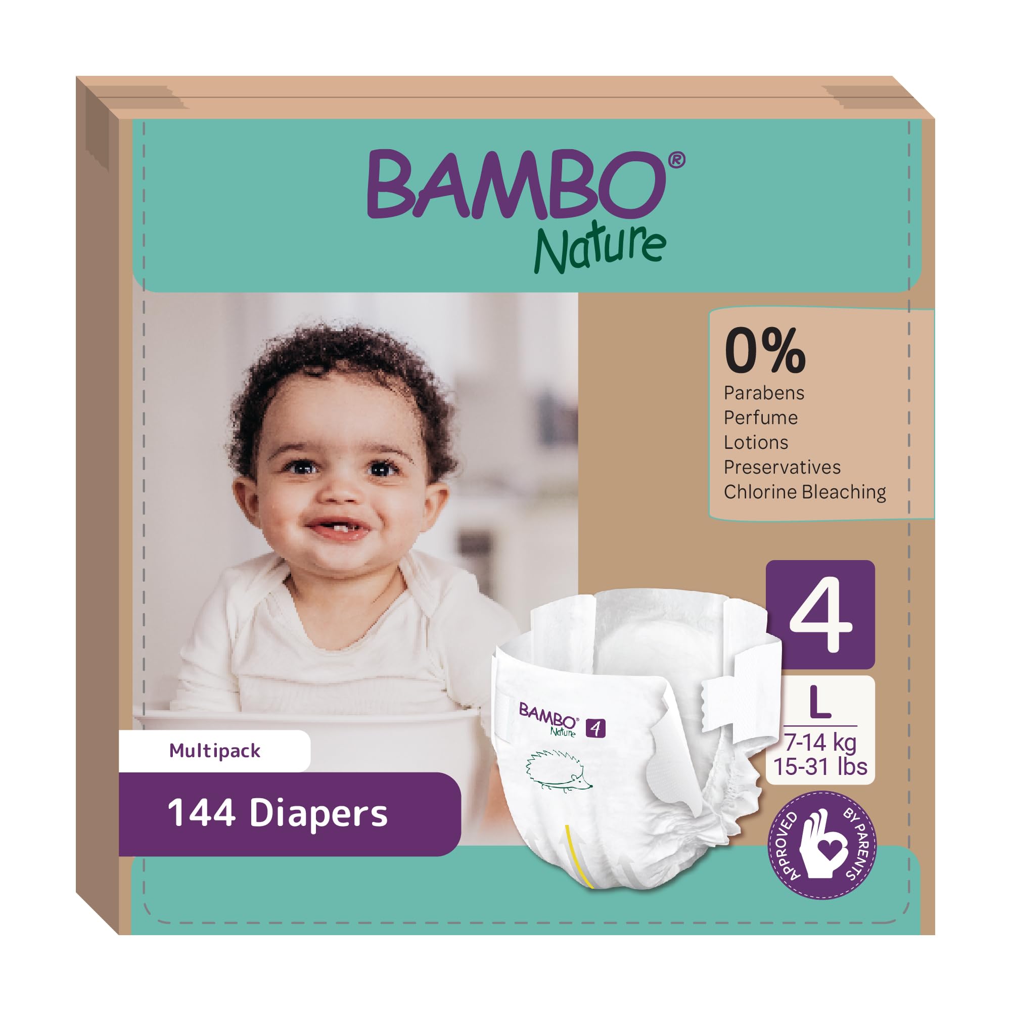 Pañales Bambo Nature talla 4 – 7 a 14kg (Pack 6 × 24 Un)