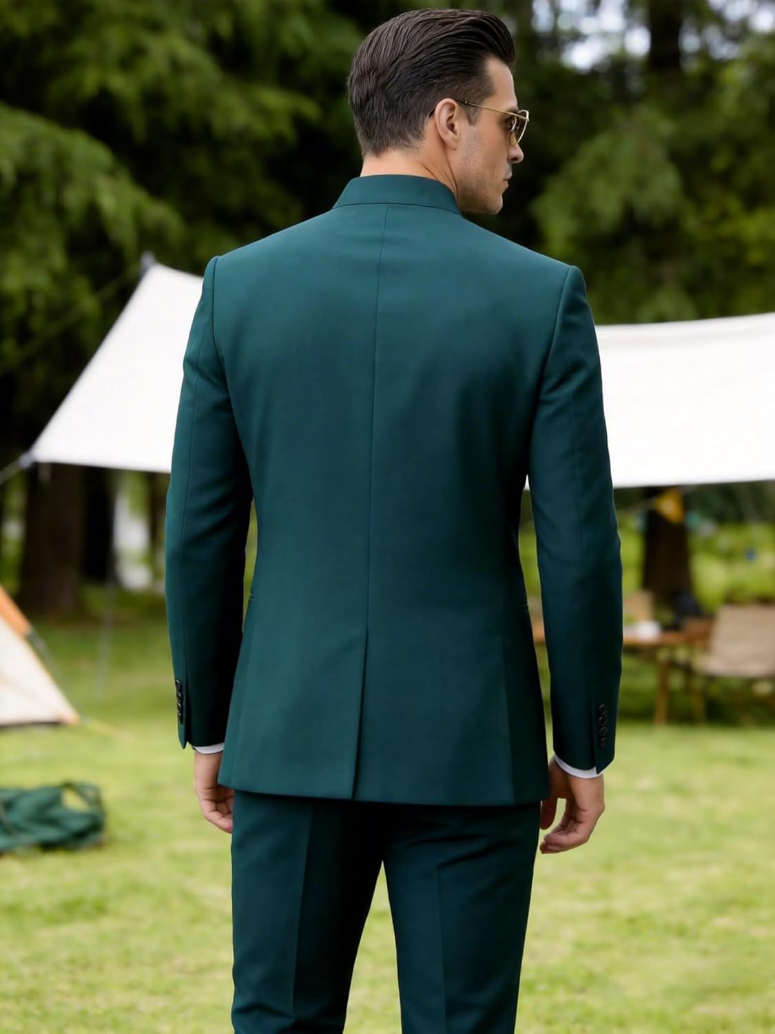 2 Pieces Chinese Suit for Men Slim Fit Stand Collar Blazer Pant Set Wedding Traditional Uniform Groom Suits