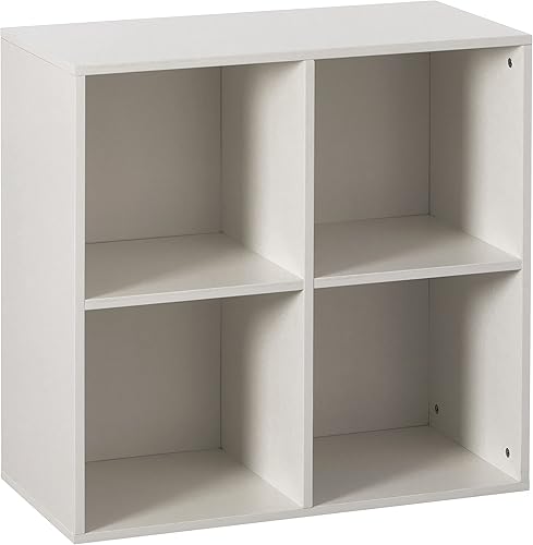 Basicwise Estantería de madera moderna para almacenamiento de juguetes, 4 cubos, organizador cuadrado, color blanco
