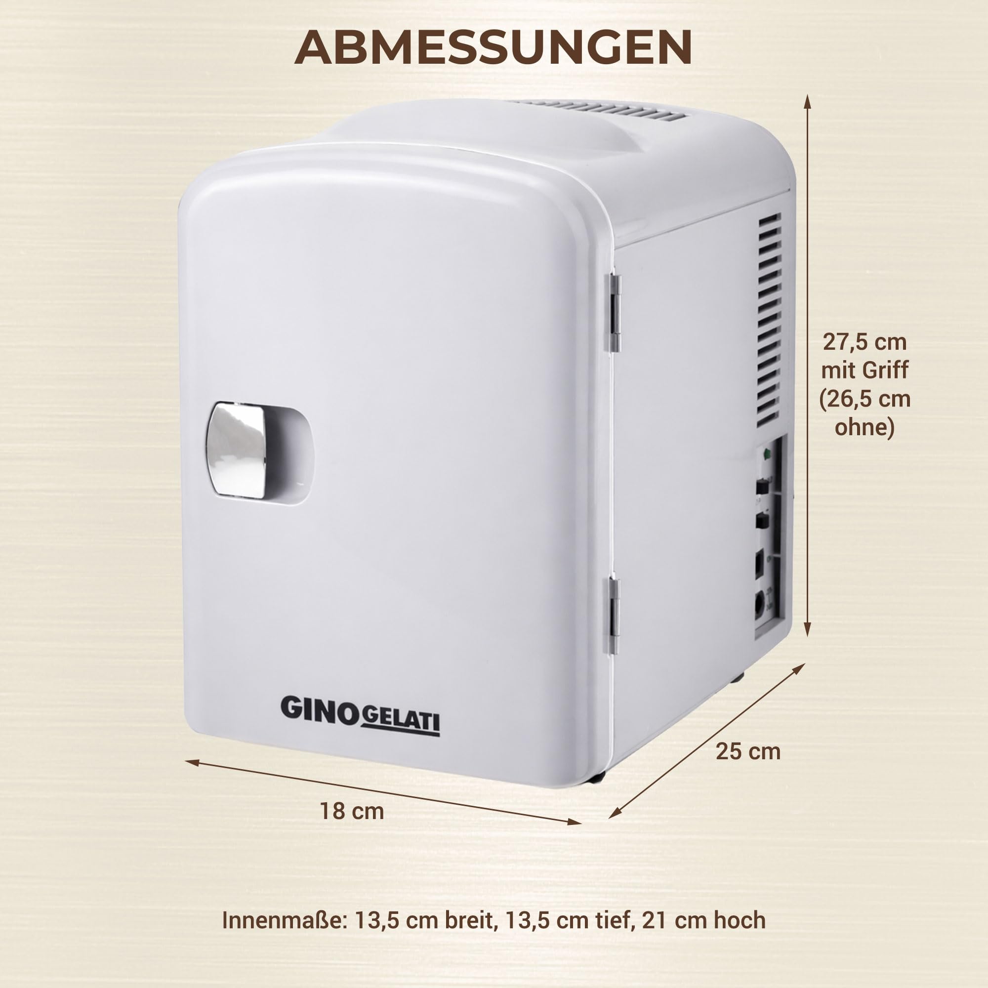 Gino Gelati 4 Liter 2 in 1 Mini Kühlschrank Kühlbox Warmhaltebox Campingkühlschrank 12 & 220 Volt, kühlt bis 25°C unter Umgebungstemperatur