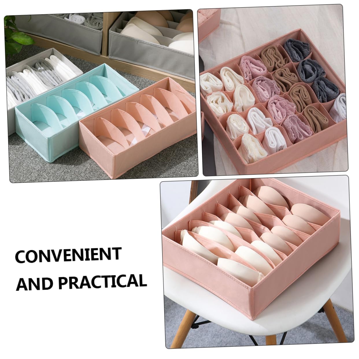 Aufbewahrungsbox für Unterwäsche 3 Stück Rosa aus Vliesstoff | Fächerdesign, für Schrank und Schublade, 1 Satz für Bhs, Accessoires und Reise