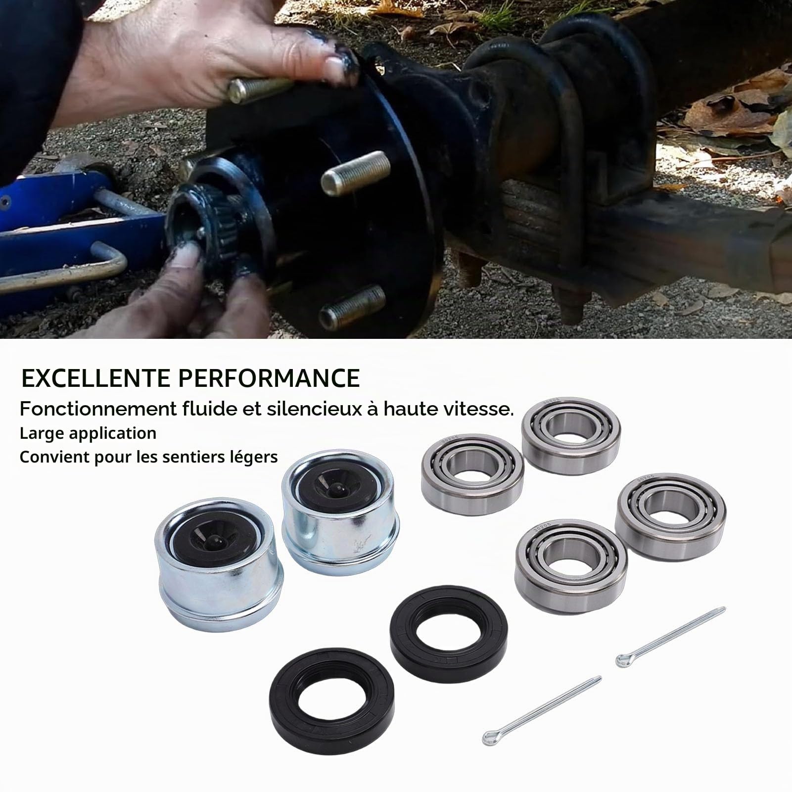 Cocoarm Kit de Roulements de Moyeu de Roue de Remorque, Acier Cr avec Roulements 30205 pour Essieux de Remorque Légère
