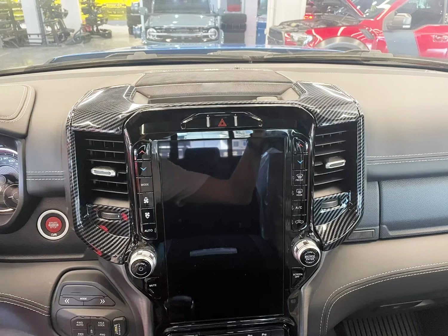 Navigation Side Panel Cover Compatible with Dodge Ram 1500 TRX 2019-2023 Center Console Middle Air Vent Outlet Panel Molding Trims Car Accessories ABS 1PC (Carbon Fiber Style)