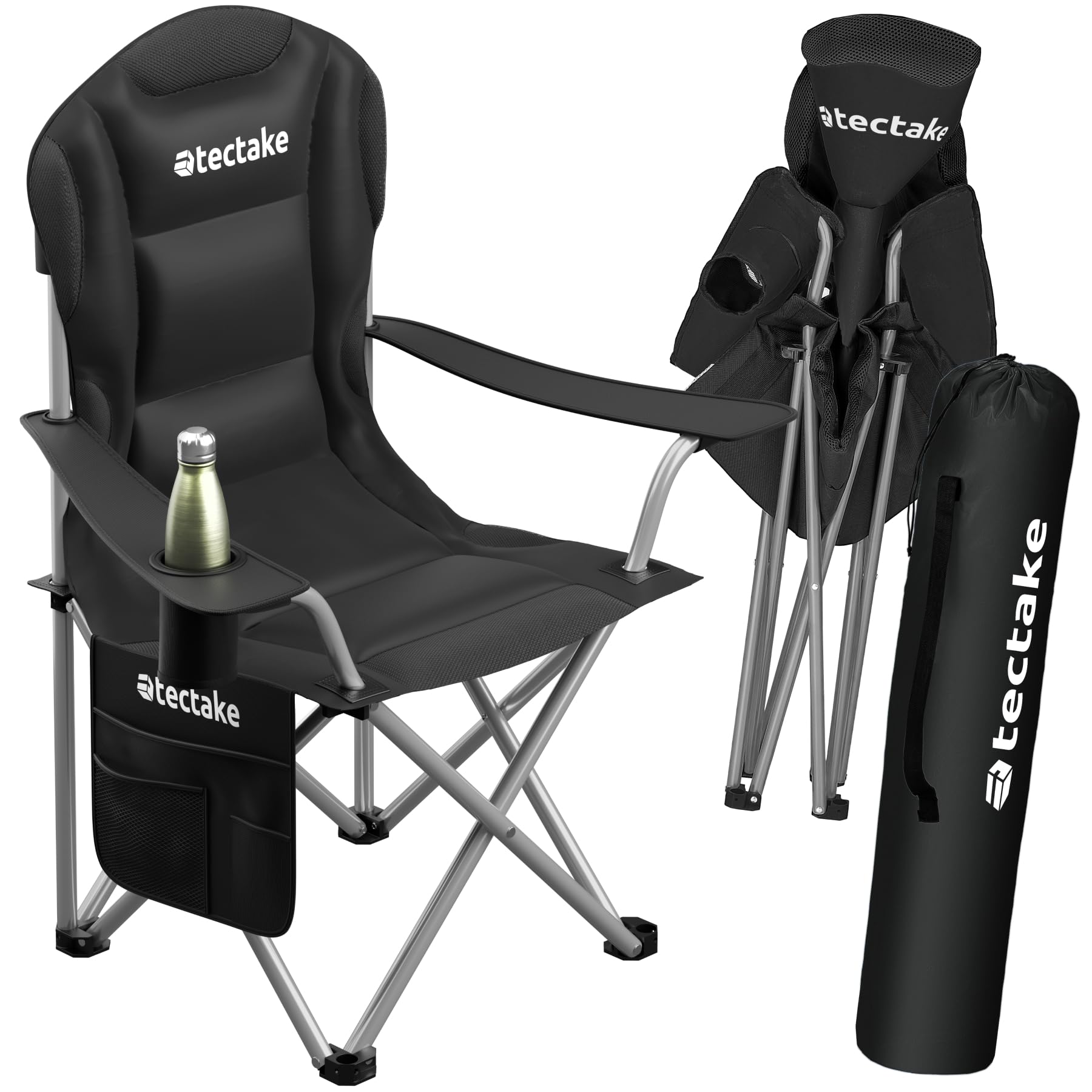 Sedia Da Campeggio Pieghevole Con Schienale Alto E Imbottito - Portatile Con Braccioli, Portabicchiere E Borsa, Tessuto Oxford 600D, Portata 150kg
