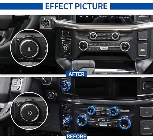 Miniatura 2 de HTHE Compatible con Ford F150 2021 2022 Juego de anillos de interruptor de consola central de aleación de aluminio 2021 2022 7 piezasjuego