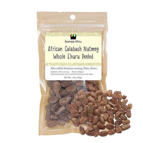 Nuez moscada de Calabash africana, Efuru, Ehuru, Ehiri, Ariwo en polvo, especias africanas nigerianas ghanas (semillas, 1.76 oz 2 onzas)