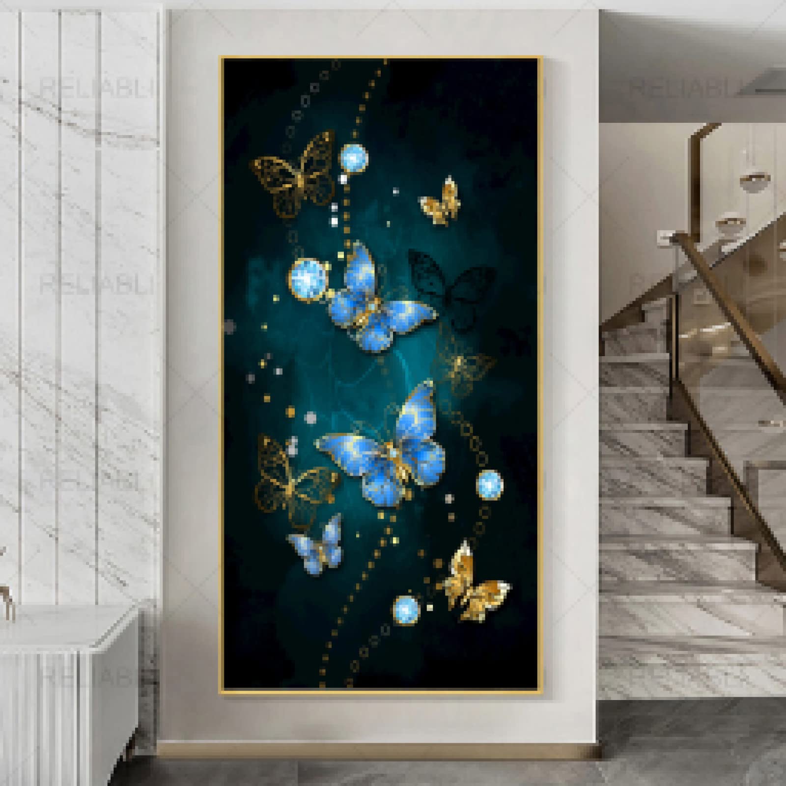 Toile Impression Abstraite Papillon Bleu Or 40x80cm - 8