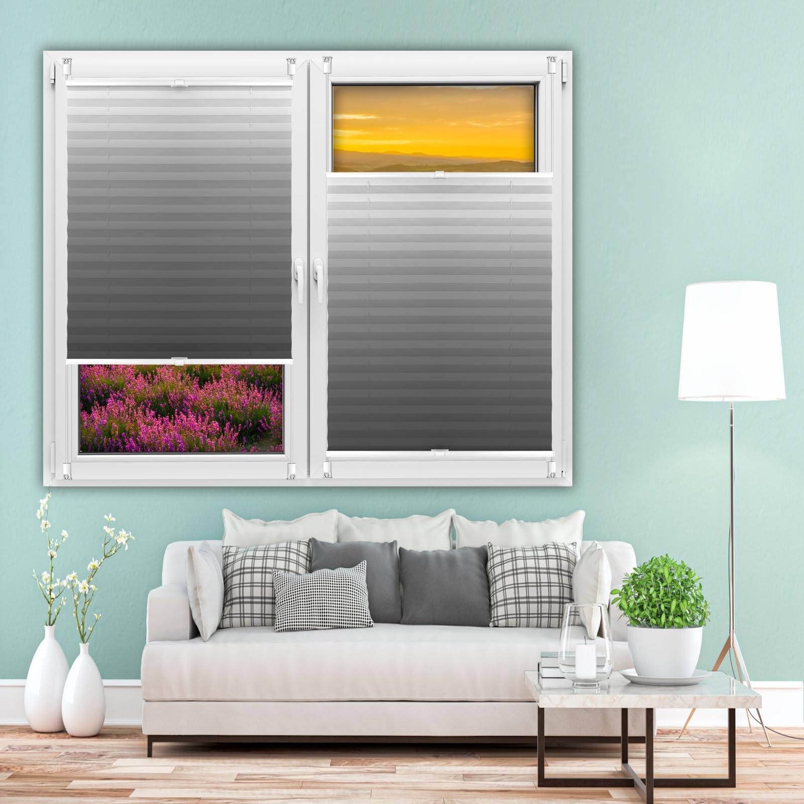 Pleated Blinds, Plisse Blind 120 x 130 cm No Drill Blackout Blinds, Pleated Window Curtain Easyfix, Privacy Protection for Windows and Doors Kitchen, Grey