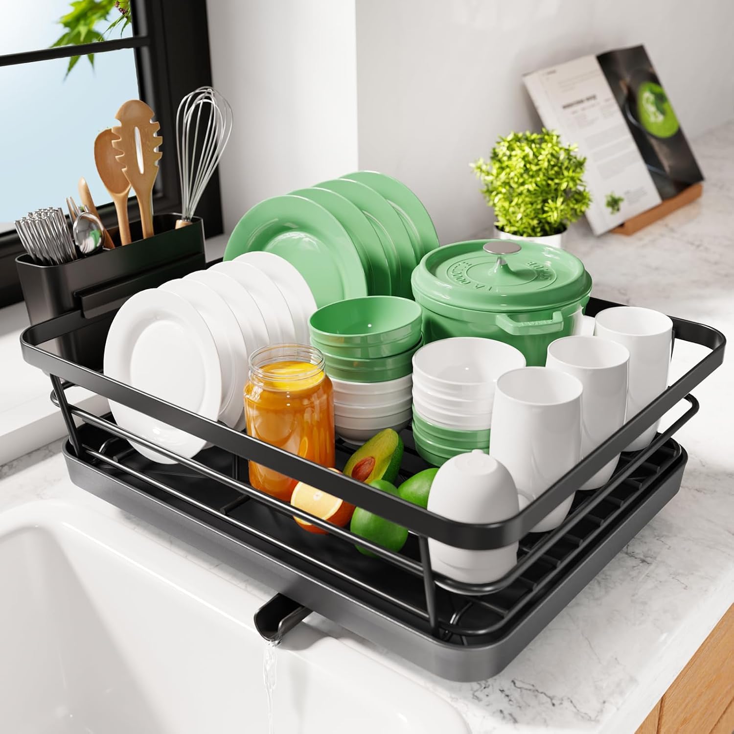 Dish Drying Rack for Kitchen Counter – Large Dish Rack with Drainboard, Rustproof Dish Drainer Stainless Steel Kitchen Drying Rack