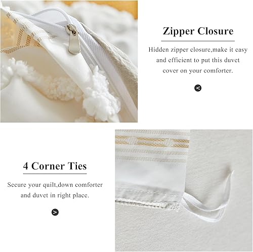 Miniatura 8 de VClife Funda de edredón copetuda, tamaño Queen, juego de ropa de cama bohemio de microfibra lavada suave, transpirable, estilo desgastado y