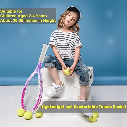 Miniatura 6 de bo'weiqi - Raqueta de tenis para niños de 2 a 3 años, raqueta de tenis ligera de 17 pulgadas para deportes al aire libre e interior, incluye 1