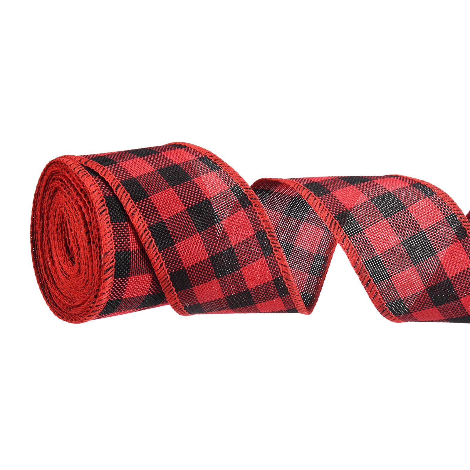 PATIKIL Burlap Wired Ribbon, (50mm x 6m, Red and Black)