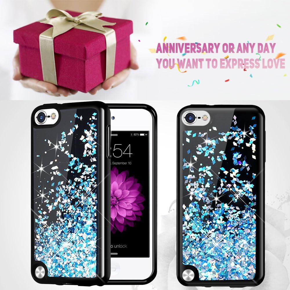 iPod Touch 5 6 7 Case, Caka iPod Touch 6 Glitter Case Starry Night Series Luxury Fashion Bling Flowing Liquid Floating Sparkle Glitter Girly Soft TPU Case for iPod Touch 5 6 7 (Blue)
