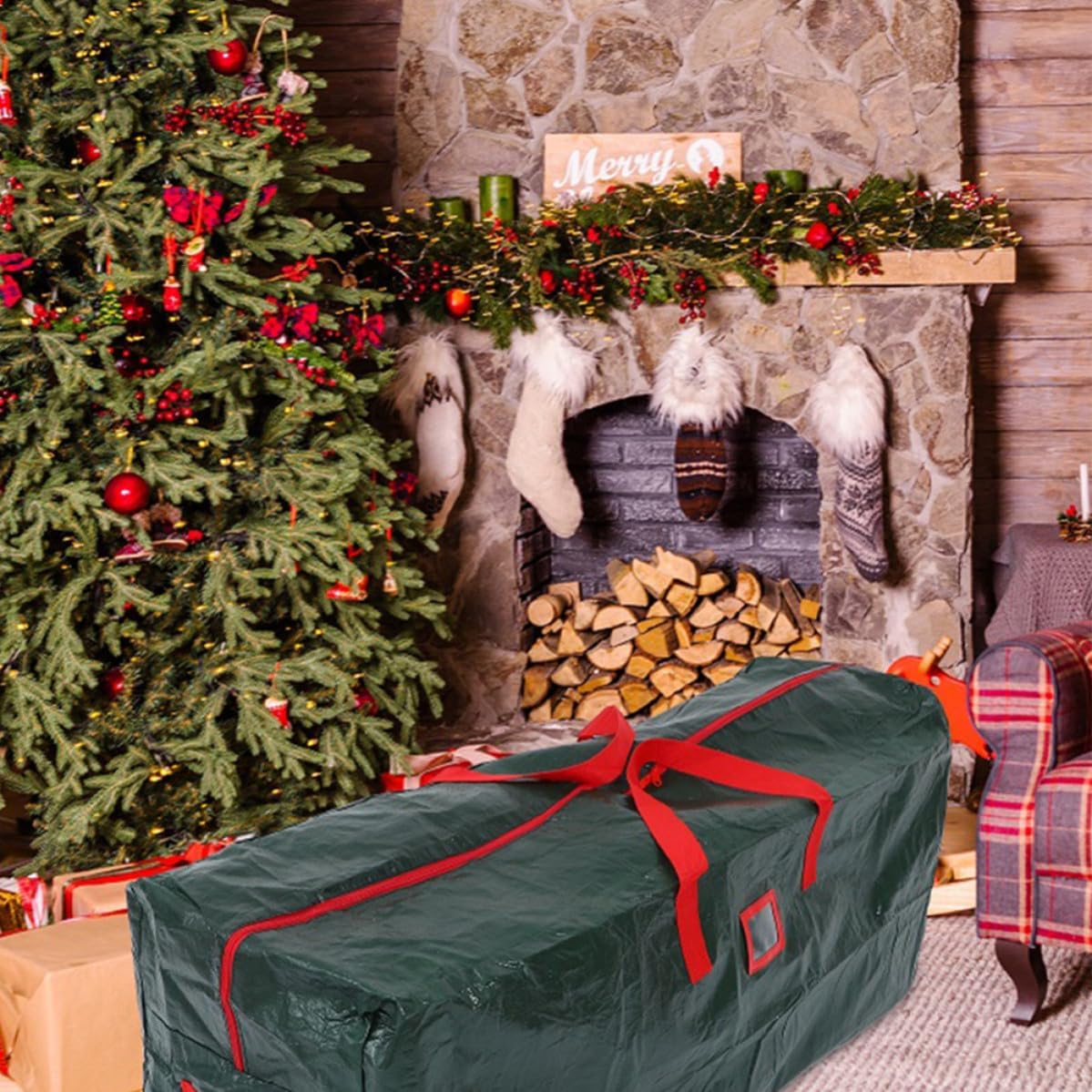 Waterproof Xmas Tree Storage Bag with Handles for Attic Moving